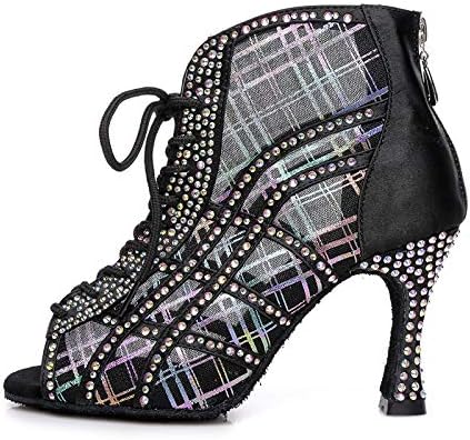 Tinrymx Ženske mreže latino plesne cipele Rhinestones Plesana plesna čizma s visokom petom, YC-L434