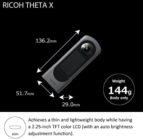 RICOH THETA x 360 stupnjeva kamera, slika visoke rezolucije od cca. 60m, 5,7k 360 + DB-1110 punjiva Li-ion baterija + BJ-11