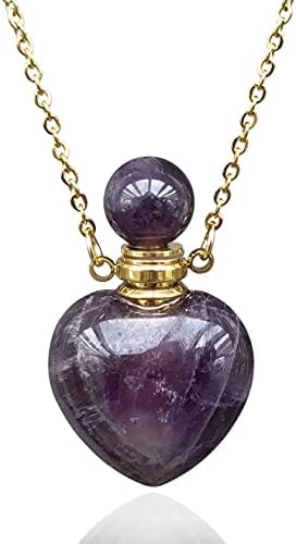 Oblik srčanog oblika za boce parfema, Ametist ogrlica zacjeljivanje kristala za žene, Ogrlica za bočicu za difuzor esencijalnog