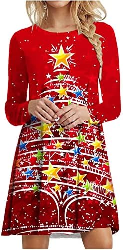 Ružna božićna džemper haljina za žene, zimska pletena tunika s dugim rukavima, božićne haljine s printom losa, snježne pahulje
