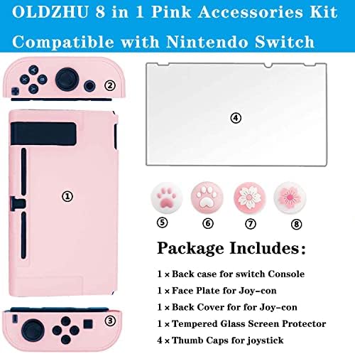 Oldzhu Pink Docka za zaštitne kućište kompatibilno s Nintendo Switch Joy-Con kontrolerima, sa staklenim zaštitnikom zaslona