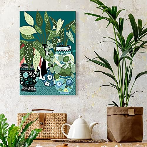 Dfaiuy zelena vintage botanički listovi platno zidna umjetnost retro biljna cvjetna plakata za sobe estetska moderna boho