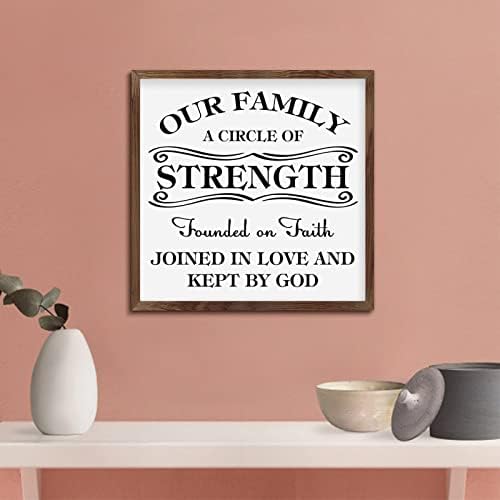 Personalizirani uokvireni drveni znak naša obitelj Krug snage utemeljen na vjeri pridruženom u ljubavi obiteljski zidni umjetnički