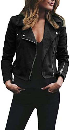 JOFOW Womens Motocikl jakna, čvrsta kaputa za ogrlicu s patentnim zatvaračem casual chic cool cool vitka tunika, obrezane