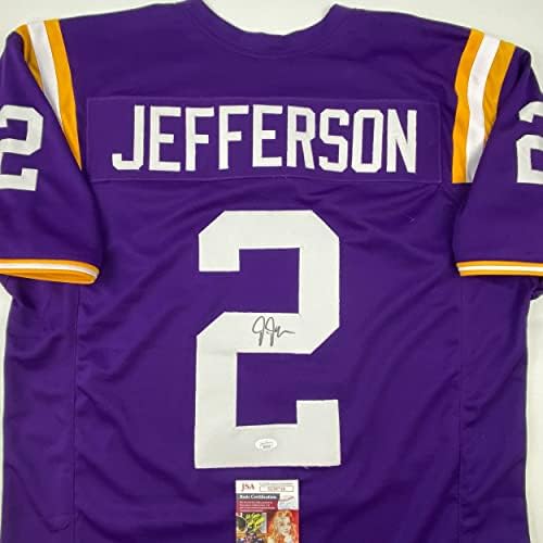 Autografirani/potpisani Justin Jefferson LSU Purple College nogometni dres JSA CoA