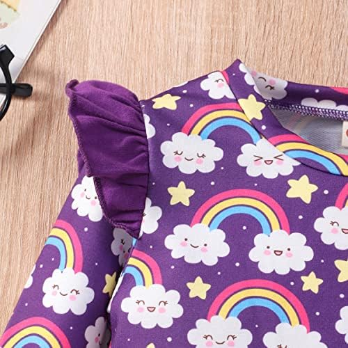 NUBEEHOHO GIRLE GIRLE Twictions Slatka Rainbow jednorog uzorak casual pullover ruffle creveck majice dugih rukava odjeća