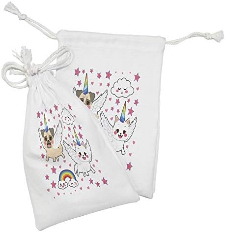 Ambsonne jednorog mačja torbica set od 2, komični pop art stil fikcije životinje smiješna lica dugih rogovi zvijezde, mala