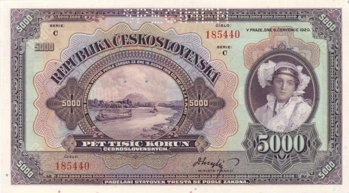 Čehoslovačka-u-19-u-krune-strani papirnati novac