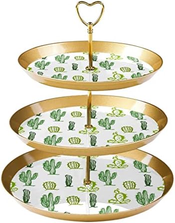 3 sloj toka, zeleni kaktus uzorak desert zaslon, plastični okrugli držač za cupcake za posluživanje za vjenčanje rođendan