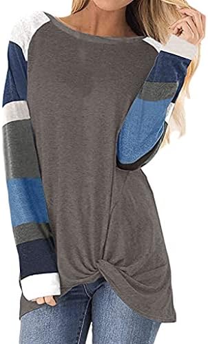 Beibeia ženska boja blok dugih rukava trake za tisak tunika vrpci posada vrat casual pulover labave bluze slatke dukserice