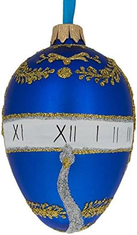 BestPysanky 1895 Plavi zmijski sat Kraljevski ukras od stakla od jaja 4 inča