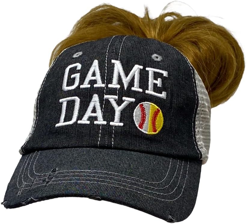 COCOMO Soul Womens Game Day Ball Mom šešir | Dan igre neuredna buka visoka kaputa za rep | Baseball mama šešir | Softball