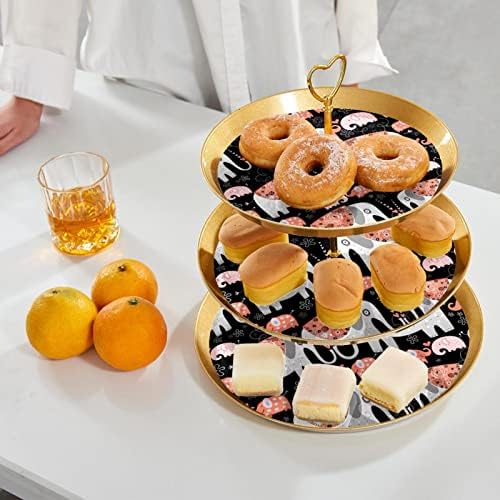 3 nivoa za kolače s zlatnim šipkama plastični slojevi toranj boho boho slon cvjetni print voćni slatkiš zaslon za vjenčani