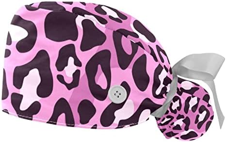 2 komada leopard uzorak kože ružičasta moderna podesiva radna kapica s gumbom, kapica za njegu s znojem
