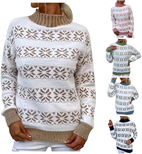 Ženski božićni džemperi pola visokog vrata dugih rukava Blok pleteni džemper pulover vrhovi casual y2k lagani skakači