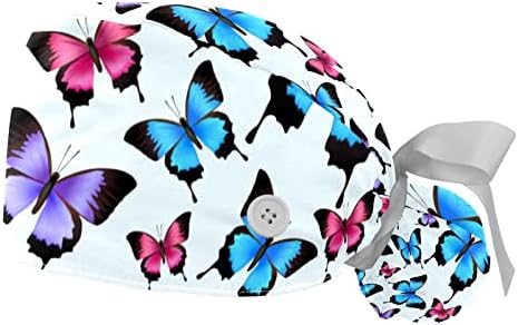 Niaocpwy šareni leptiri Radni kapu s gumbima dugačka kosa elastična vrpca kravata za žene