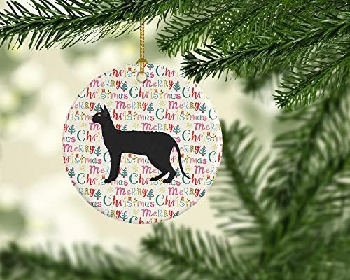 Caroline blago WDK2520CO1 Black Cornish Rex Cat Božićna keramička ukrasa, ukrasi za božićno drvce, Objed za viseći za Božić,