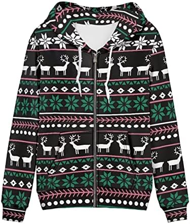 Za dizajne božićne zip up hoodie dukseve s džepnim kapuljačama za žene aktivne kapuljače s dugim rukavima casual vrhovi