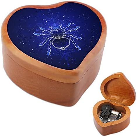 Spider tarantula i zvjezdani nebeski satni sat Music Box Vintage Wooden Srce u obliku glazbene kutije Toys Darovi ukrasi