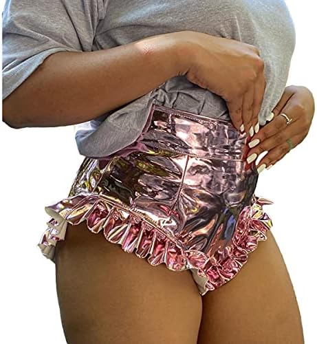 Bornpom Womens Sexy Hot hlače Sjajne metalne kratke hlače ruffle visoki struk kratke hlače Slim Fit Club vruće hlače