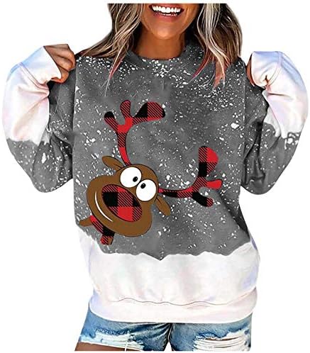Sretne božićne trenirke za žene, zabavni pulover s okruglim vratom s grafičkim printom snjegovića, ležerni labavi vrhovi