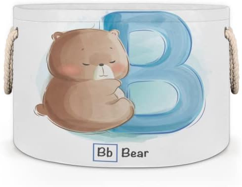 Slatka životinjska abeceda medvjed velike okrugle košare za košare za pranje rublja s ručkama košara za pohranu kupaonice