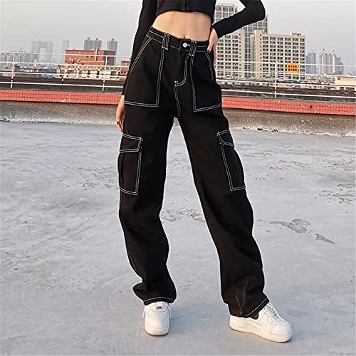 Lariau traperice s visokim strukom za žene elastični džepni gumb Čvrsta vitka patchwork capri mršavi traperice hlače hlače