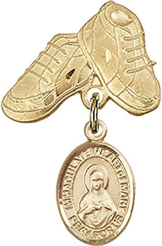 14-karatna značka za bebe od žutog zlata s preslatkim Marijinim srcem i pribadačom za dječje čizme Od 1 inča 5/8 inča