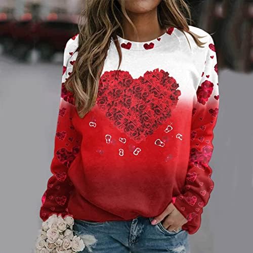 Žene srce cvjetni grafički pulover Redovna opremljena ležerna majica majice vrat labave dukseve Valentinove