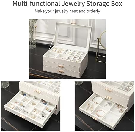 Kutija za nakit za žene, 3-slojni organizator nakita s dvostrukom ladicom, prozirni poklopac, velika vitrina za pohranu nakita