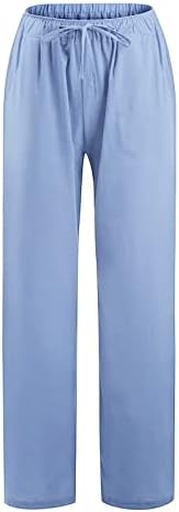 Ženske pamučne lanene Palazzo hlače ljetne široke duge hlače s džepovima skraćene hlače za žene casual ljeto