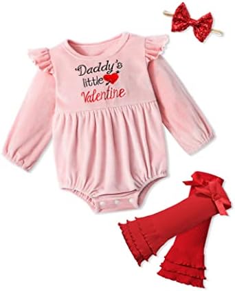 Djevojčica Valentine Outfit Daddys Little Valentine Velvet Romper + grijači za noge + traka za glavu 3pcs Outfit Set