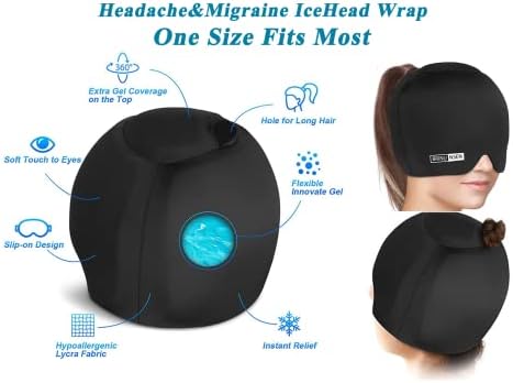BrinUnsen gel ledena glava, šešir za pomoć glavobolji/migrena za pomoć hladnim oblogom, kapu za reljefnu migrenu za napetost