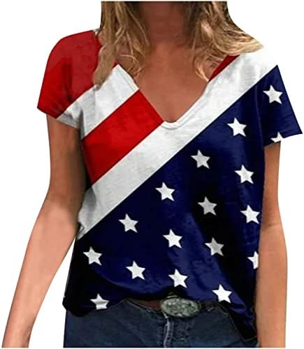 Ljetni vrhovi za žensku posadu vrat 4. srpnja Patriotske majice kratkih rukava American Flag Graphic USA Usa Nezavisnost