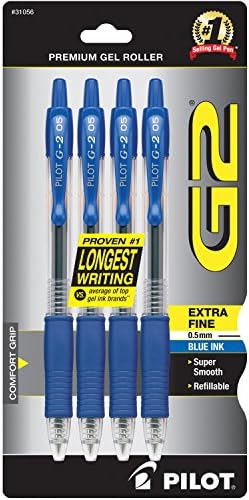 Pilot G2 uvlačivi premium gel-tinta s valjkastim olovkama, dodatna fina točka, 4-pak, plava tinta