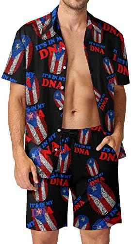 WeedKeycat Portoriko zastava to je u mojoj DNK muškoj plaži odjeće s 2 komada Havajski gumb dolje košulja s kratkim rukavima
