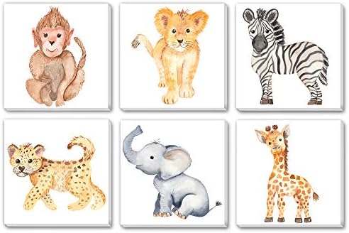 Tekstura snova akvarel Slatka beba Afrika Jungle Animals Print na platnu zidne umjetnosti, Lion majmunski slon žirafa leopard