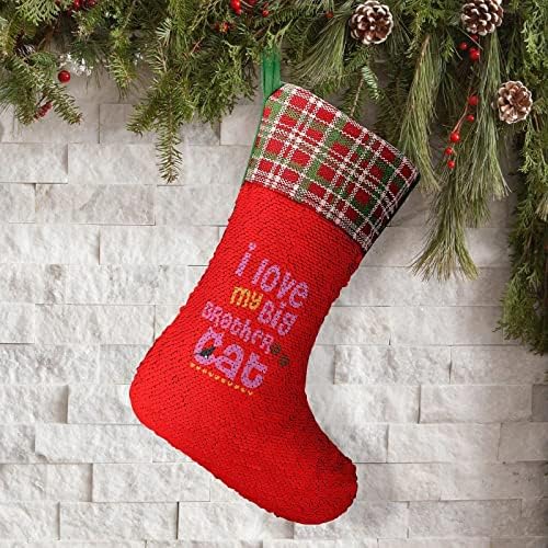 Volim svog velikog brata mačka šljokice božićne blagdanske čarape reverzibilne boje mijenjaju se čarobne zalihe za božićne