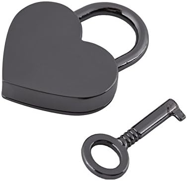 Mali oblik oblika srca Vintage Antique Style Black Lock s ključem za prtljažni dnevnik knjiga nakit