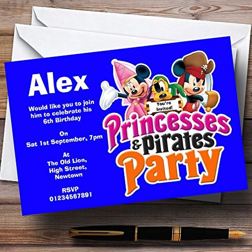 Dječački plavi gusar i princeza Personalizirane pozivnice za rođendan