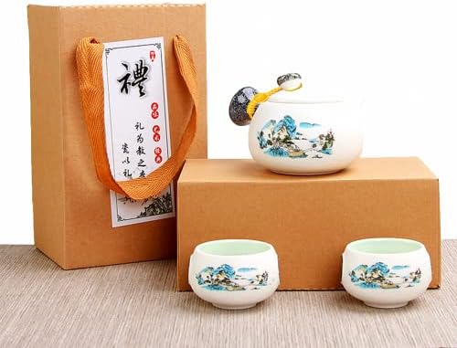 Set čaja, kineski kungfu keramički set za čaj koji uključuje čajnik, čajne i poklon vrećicu, kineski kungfu keramički prijenosni