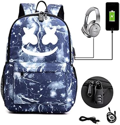 Osmijeh Svjetlosni ruksak s USB punjačem luka i priključka za slušalice, ruksak DJ Music Laptop, rođendanski pokloni za tinejdžere