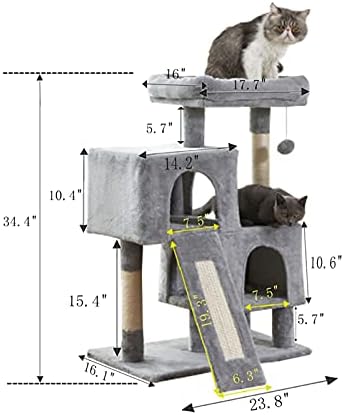 Mačji toranj, mačje stablo 34,4 inča s postom za grebanje, 2 luksuzna stana, kućica na drvetu za mačke, Izdržljiva i jednostavna