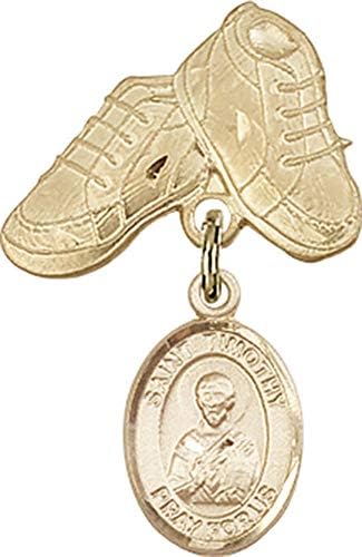 Dječja značka za bebe s amajlijom Svetog Timotija i Pribadačom za dječje čizme / dječja značka sa zlatnim punjenjem s amajlijom