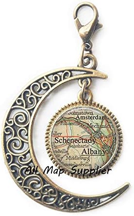 AllMapsupplier Fashion Moon Zipper Pull, Albany, Schenectady jastoga kopča, ALBANY MAP MAP KAPASKA KAPA, SCHENECTADY MAP