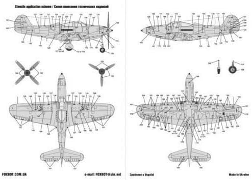 Naljepnica Crvena zmija: sovjetski p-39 aircobras i šabloni 1/72 Scale Foxbot 72-014-Model komplet