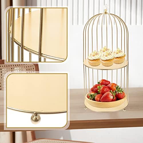 Tofficu Metal Organizatori nakita 2- Zlatni stalak za zlatni kolač s kaveznim zaslonom u obliku ptičjeg kaveza za prikaz