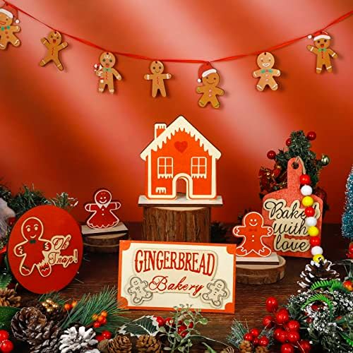 Xinrui 20 PCS Gingerbread božićni slojevi dekor ladice za stol, rustikalni Xmas Wood Tabletop Signs Farmhouse Mini đumbir