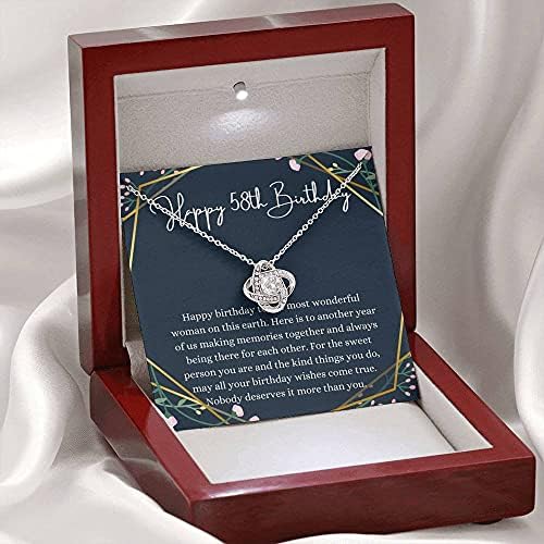 Kartica s porukama, ručno izrađena ogrlica- Personalizirani poklon ljubav čvor, sretna 58. rođendanska ogrlica s karticom