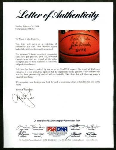 Trener John Wooden potpisao je Wilson NCAA košarku UCLA Pyramid PSA/DNA Autographed - Autografirani fakultetski košarki